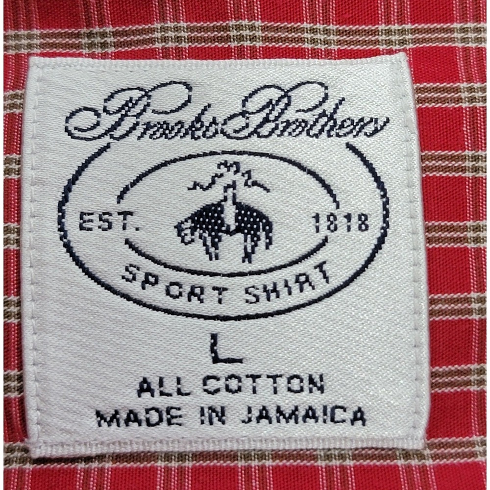Brooks Brothers Mens Large Red Check Short Sleeve Sport Shirt Cotton Button Down - Picture 5 of 5